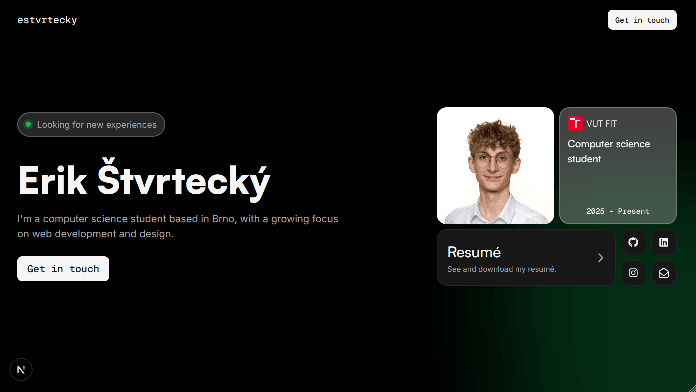 Screenshot of personal website